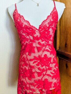 Victoria's Secret Bright Red Floral Lace Chemise